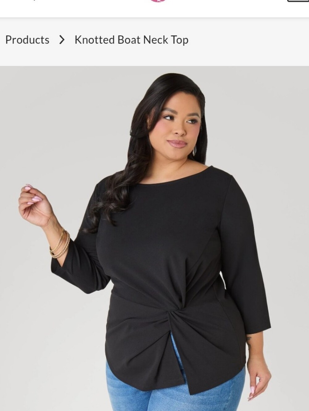 Ashley Stewart Knotted Boat Neck Top - Black